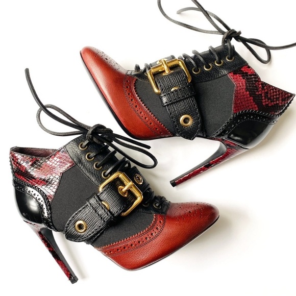 Burberry Shoes - Burberry Black/Brown Python and Leather
Buckle Ankle booties NEW
